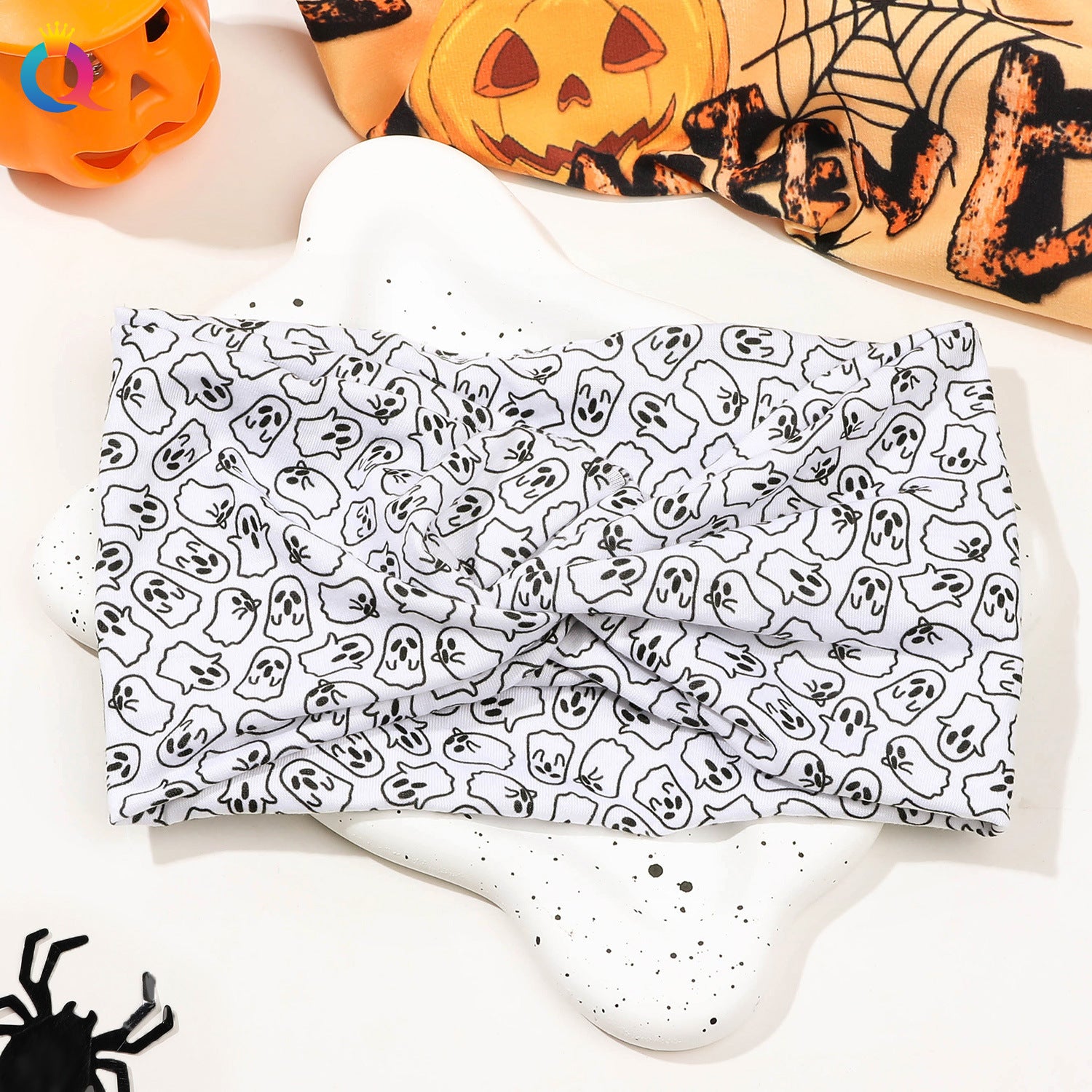 Wholesale Cross Border Halloween Skeleton Ghost Face Wash Hair Bands Scary Flat Cross Hair Ties